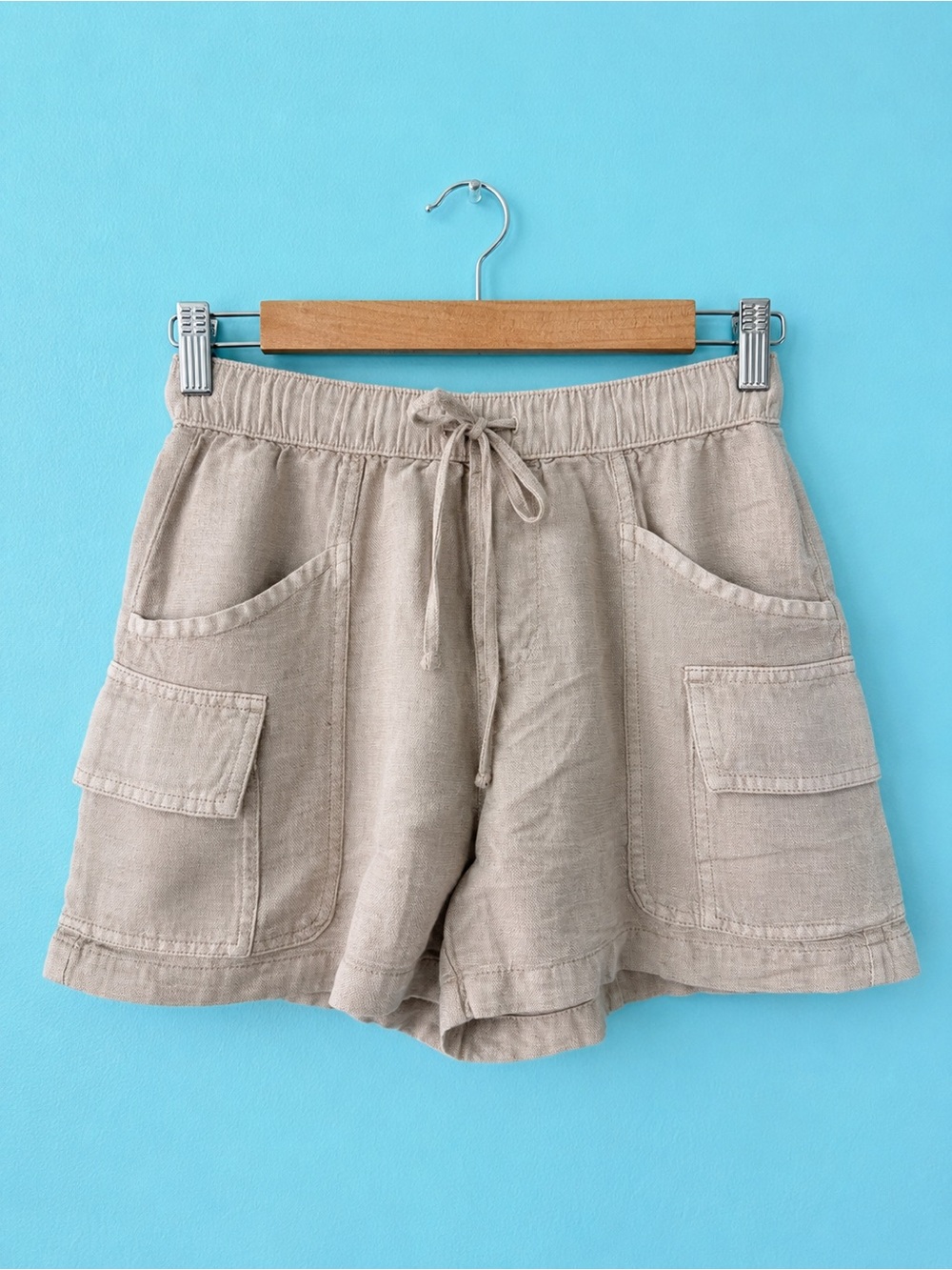 Nicole Miller Linen Blend Cargo Shorts XS NWT Neutral Drawstring Utility